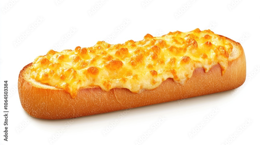 Baguette with Melted Cheese on White Background Baguette with Melted Cheese on White Background