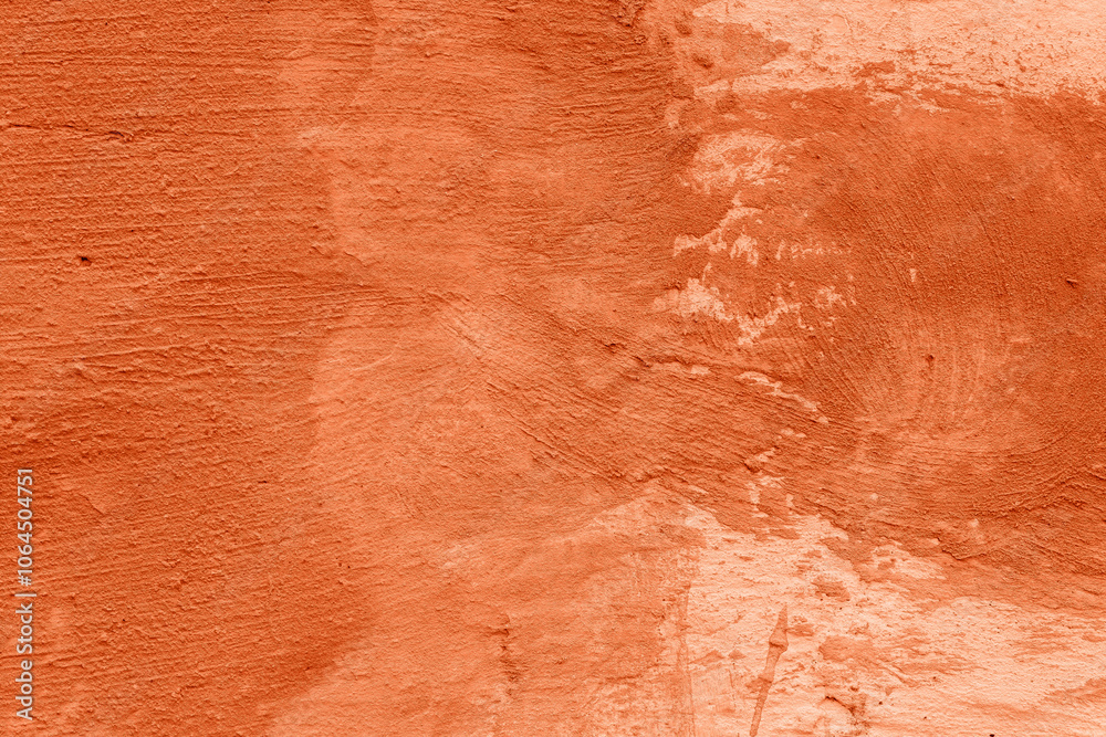 Naklejka premium Grunge lush lava concrete background. Textured plaster wall. Creative backdrop for your design. Color of the year 2025 concept. Top view, layout for design. Surface with peeling shabby pattern.