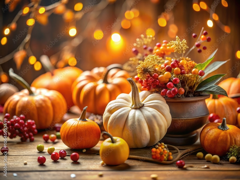 Fall Decor with Pumpkins, Snowberries, and Seeds for Autumn Inspiration Fall Decor with Pumpkins, Snowberries, and Seeds for Autumn Inspiration