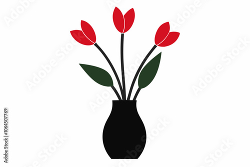 Tulip flowers with vase vector art illustration on white background. vector illustration.