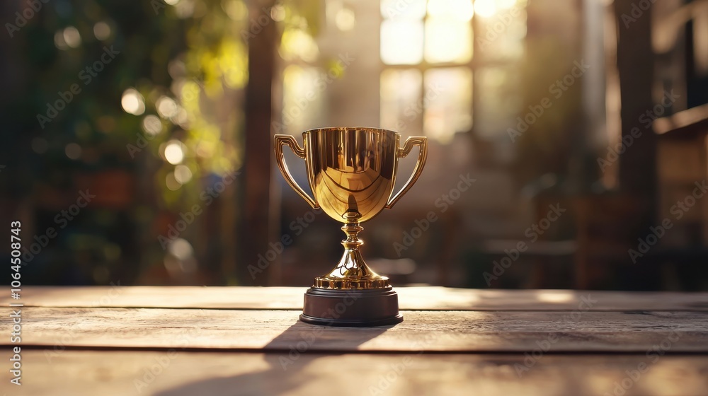 Gold cup trophy on a wooden table, with soft sunlight highlighting its polished finish, representing excellence and recognition in a classic setting. Gold cup trophy on a wooden table, with soft sunlight highlighting its polished finish, representing excellence and recognition in a classic setting.
