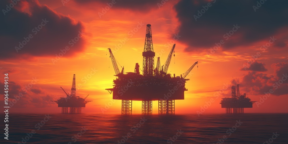 Offshore Oil Rig at Vibrant Sunset Offshore Oil Rig at Vibrant Sunset