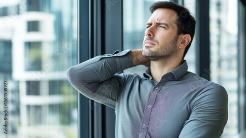 Free Download Office worker taking a break to do stretches in a modern office setting, promoting work-life balance and physical well-being in the workplace. - GFXLoad