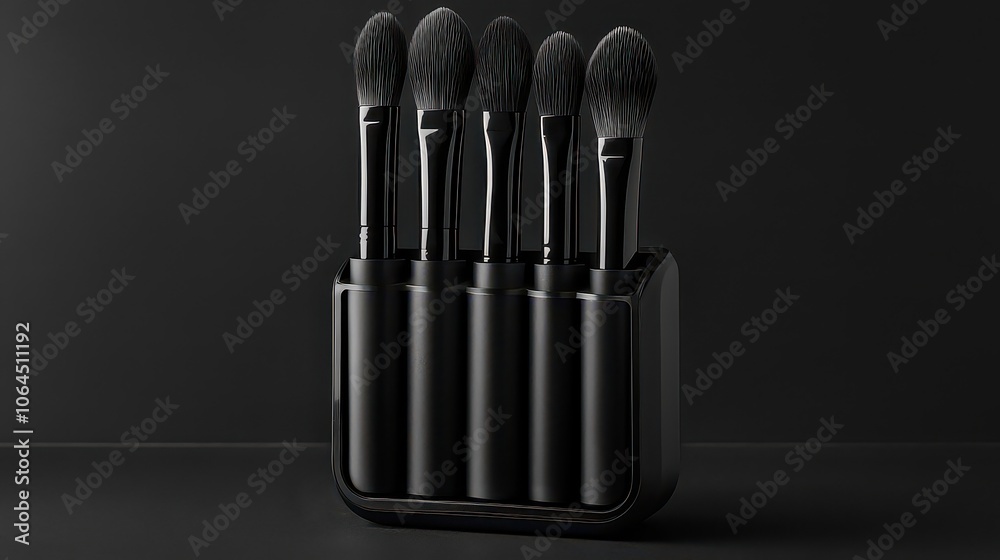 Makeup brushes in various sizes standing in a stylish holder. Makeup brushes in various sizes standing in a stylish holder.