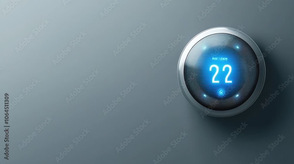 Smart Home Thermostat on Dark Wall Smart Home Thermostat on Dark Wall