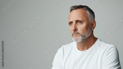 Well-groomed, middle-aged man with smooth skin after a botox treatment, posing in a bright studio, showcasing the benefits of anti-aging solutions for men