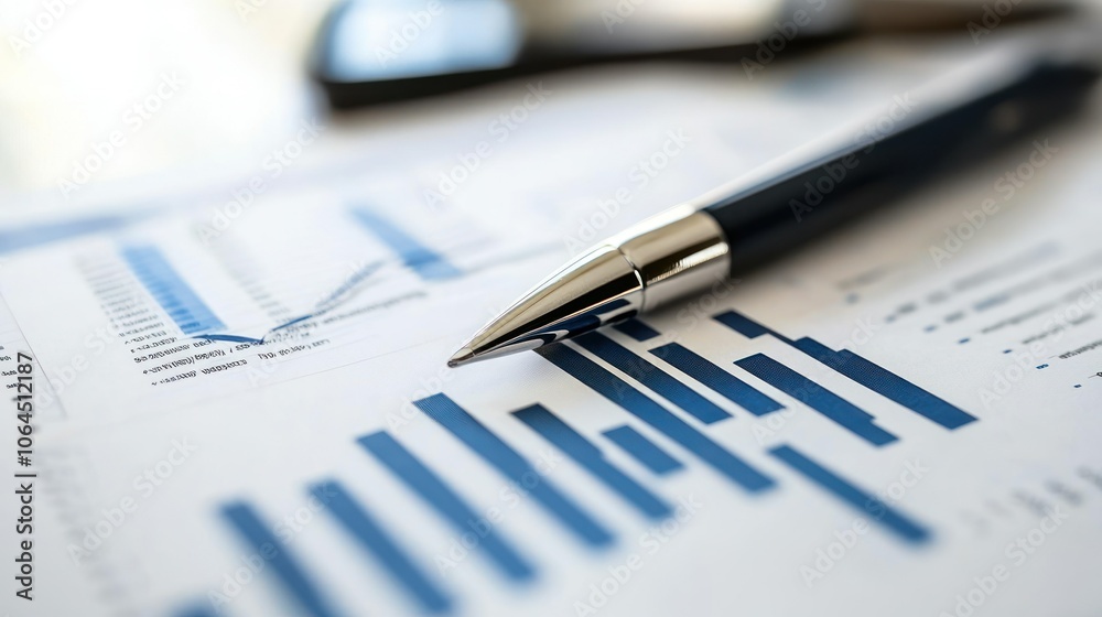 Blue bar analysis paper with pen, company business financial market development background wallpaper AI generated image Blue bar analysis paper with pen, company business financial market development background wallpaper AI generated image