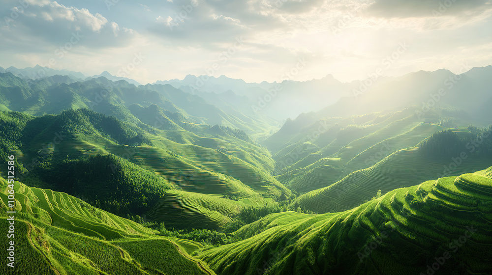 The natural scenery of tea garden terraces in the early morning The natural scenery of tea garden terraces in the early morning