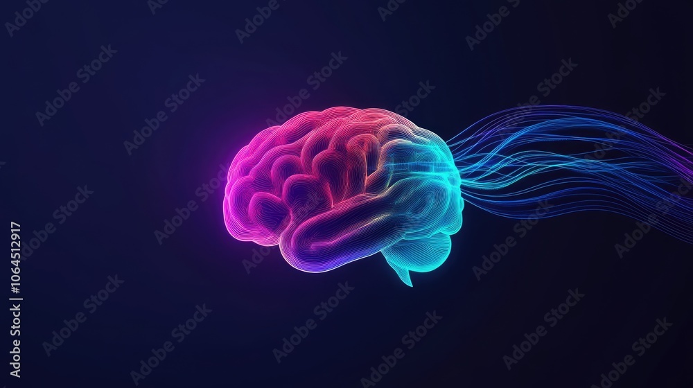 Colorful Waves Surrounding a Brain Concept Colorful Waves Surrounding a Brain Concept