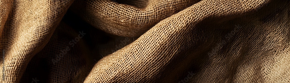 Fototapeta premium Close-up of Wrinkled Burlap Fabric with Textured Weave