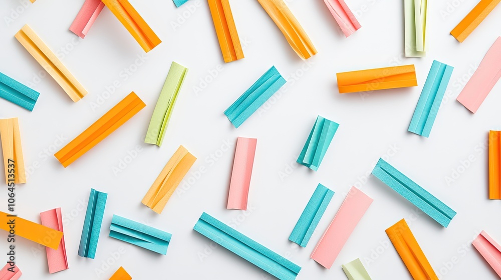 Colorful Flat Lay of Dynamic Paper Strips Colorful Flat Lay of Dynamic Paper Strips