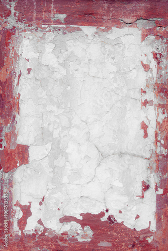 Vintage frame on the plaster wall. Scary background on damaged grungy and broken concrete wall with copy space. High quality picture.