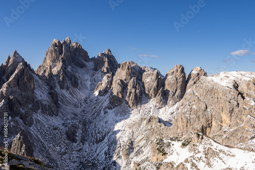 Grand peak rock mountain of Cadini di Misurina. Location place Tre Cime di Lavaredo, Dolomites, Italy