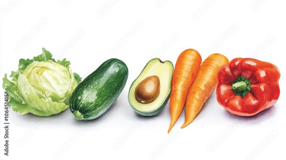 Watercolor painted collection of vegetables,Hand drawn fresh food design elements isolated on white background,Fresh colorful veggies background,diet,healthy food,Various Vegetables. Watercolor painted collection of vegetables,Hand drawn fresh food design elements isolated on white background,Fresh colorful veggies background,diet,healthy food,Various Vegetables.