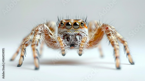 Wallpaper Mural A macro photograph of a black and white jumping spider with orange eyes, taken on a white background Torontodigital.ca