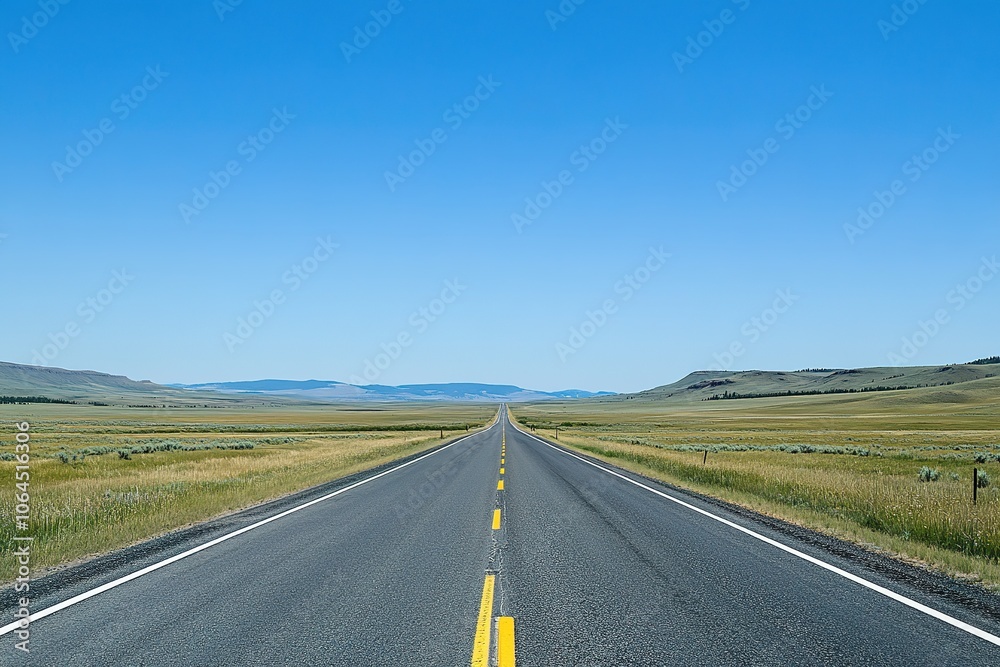 Fototapeta premium Endless road stretching into distance under blue sky