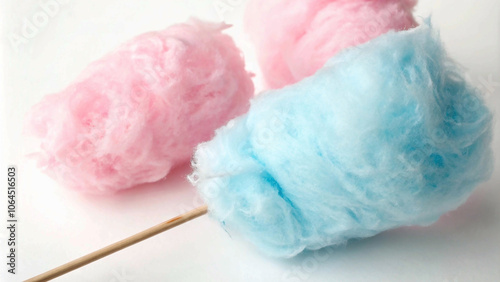 Soft pink and blue cotton candy on a stick