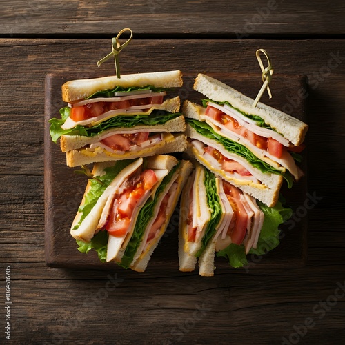 Club sandwich on rustic wooden background