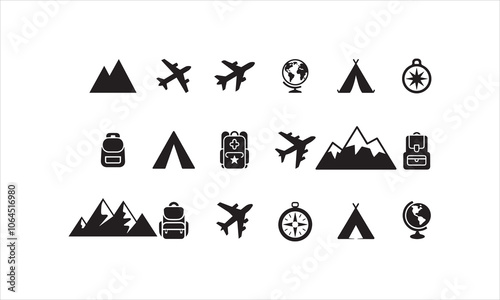 travel, camping icons set vector. beach, summer, travel, icon set