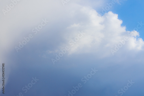 White heap clouds in the blue peaceful sky. The concept of psychological calmness and health. Peace of mind with the forces of nature. Air travel concept.