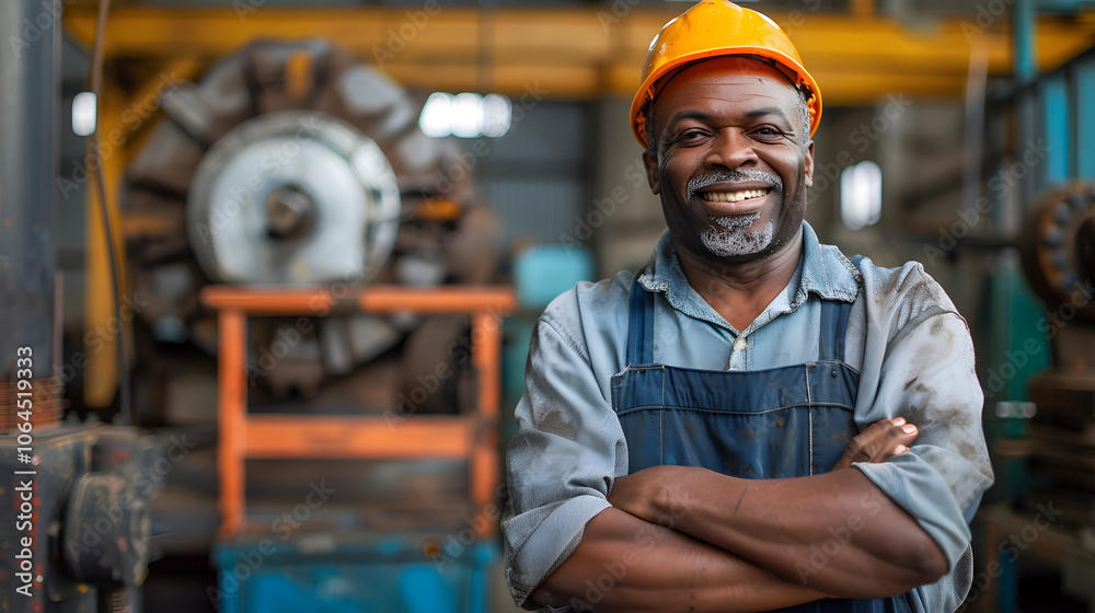 Portrait of an happy worker in a factory Portrait of an happy worker in a factory