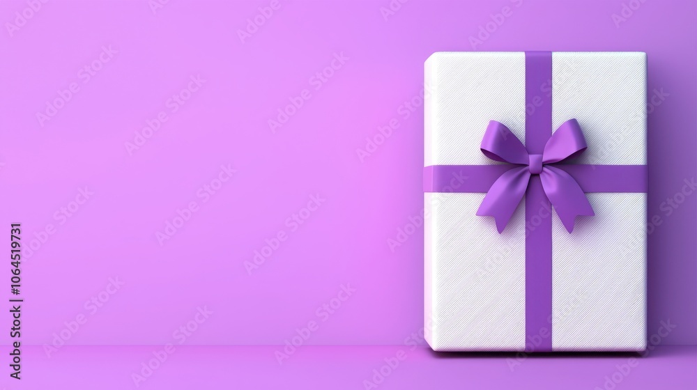 A neatly wrapped gift box with a purple ribbon sits against a vibrant purple background, exuding a festive and elegant vibe. A neatly wrapped gift box with a purple ribbon sits against a vibrant purple background, exuding a festive and elegant vibe.