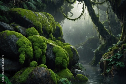 Amazing densely woods in moss photo