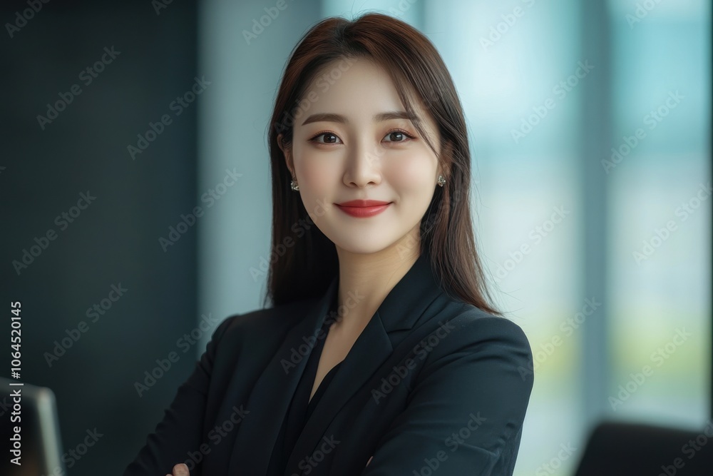 Smiling elegant confident young professional Korean business woman Smiling elegant confident young professional Korean business woman