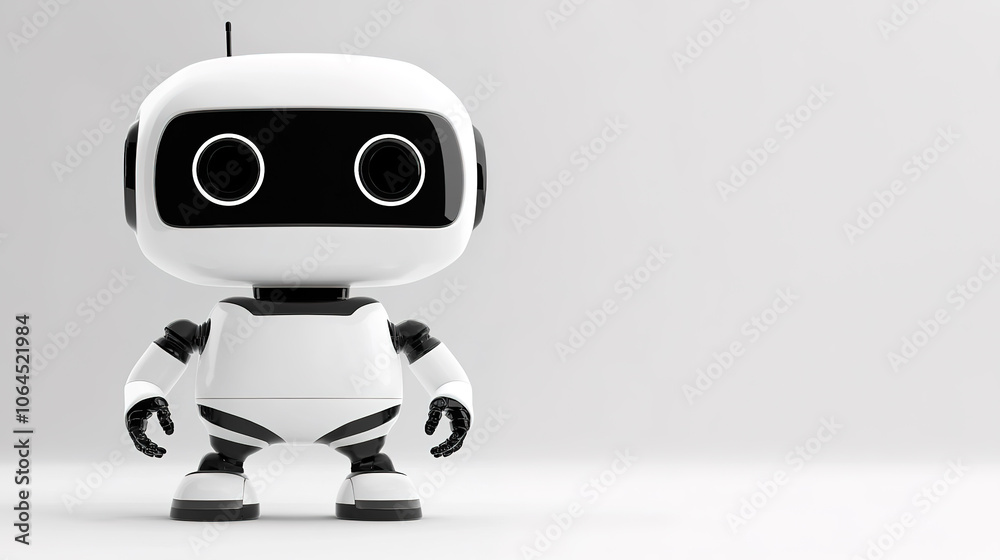Minimalist and Cute Robot Artificial Intelligence Concept Against a Solid Color Background Minimalist and Cute Robot Artificial Intelligence Concept Against a Solid Color Background