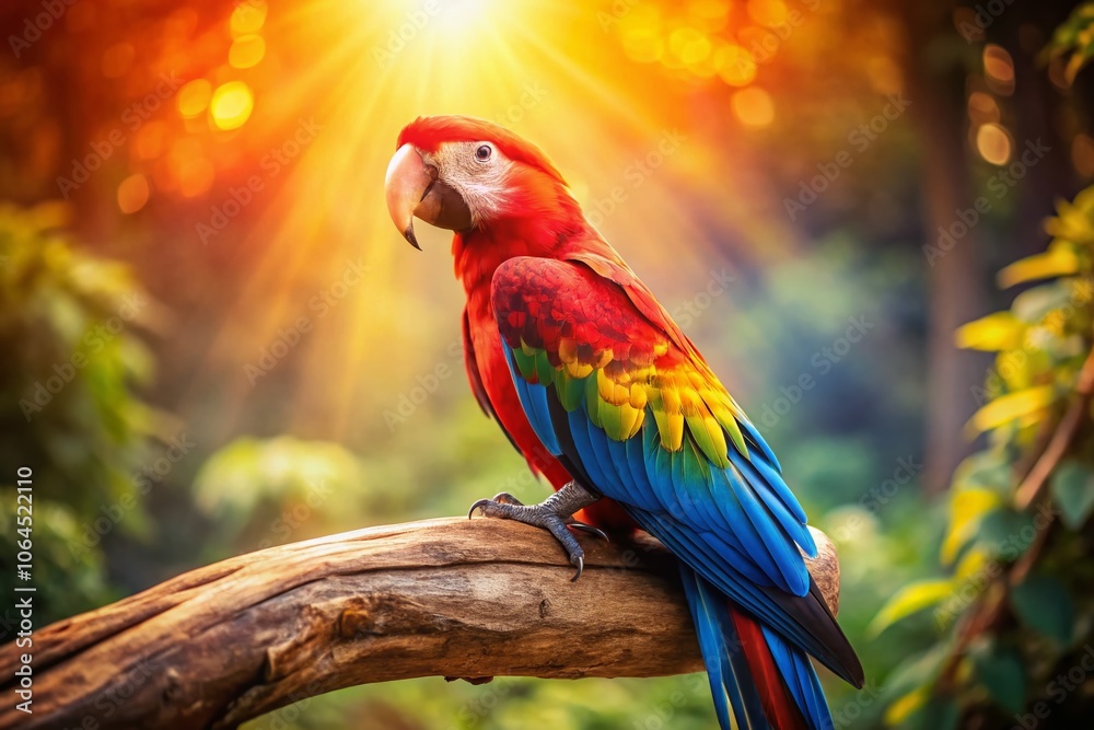 Obraz premium Timeless elegance in vibrant hues, a macaw in vintage art.