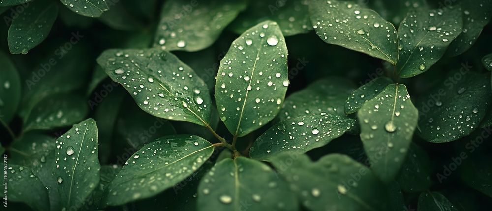 Closeup of dew drops on green leaves. Closeup of dew drops on green leaves.