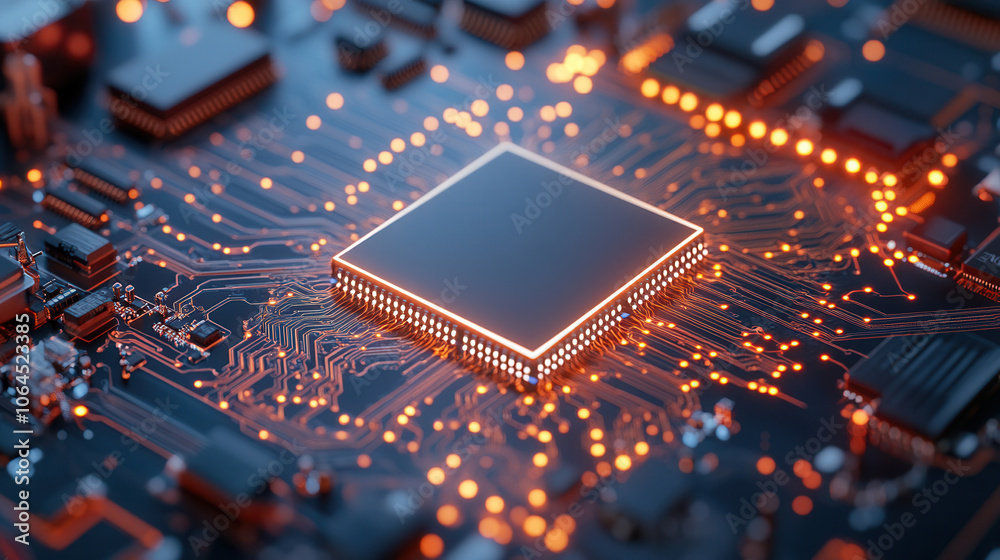 close up of cutting edge AI chip on circuit board, showcasing intricate details and glowing connections, representing advanced technology and innovation close up of cutting edge AI chip on circuit board, showcasing intricate details and glowing connections, representing advanced technology and innovation