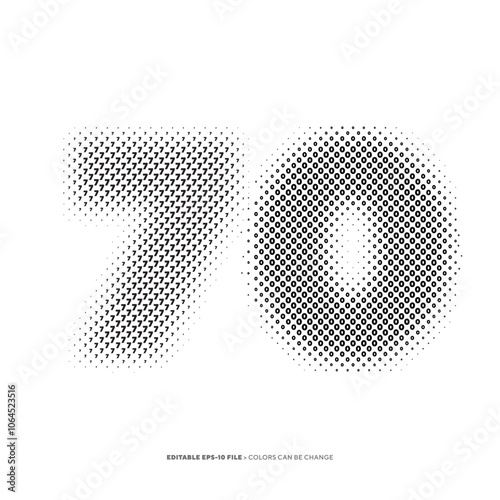Number or Digit 70, filled with digit effect editable vector.