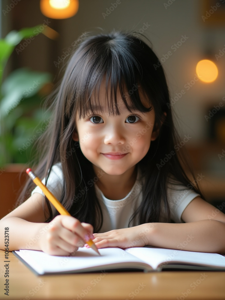 Cute Beautiful Innocent Asian Girl Writing Or Drawing Something On Paper. Cute Beautiful Innocent Asian Girl Writing Or Drawing Something On Paper.