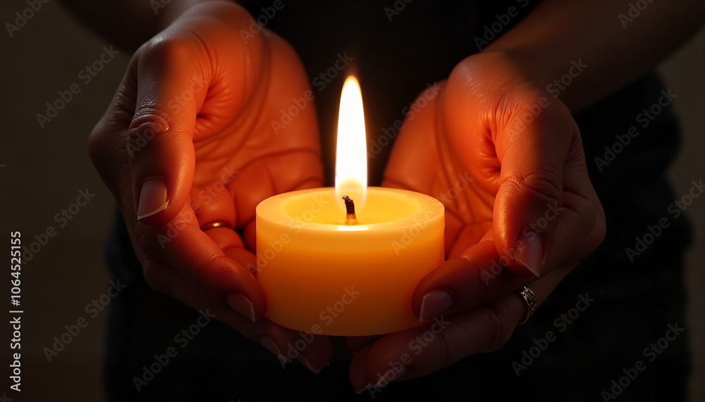 Hands holding candle for peace and unity Hands holding candle for peace and unity