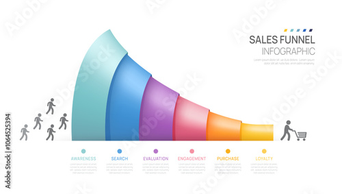 Sales funnel Infographic diagram template for business. Modern  Timeline 6 step level, digital marketing data, presentation vector infographics.