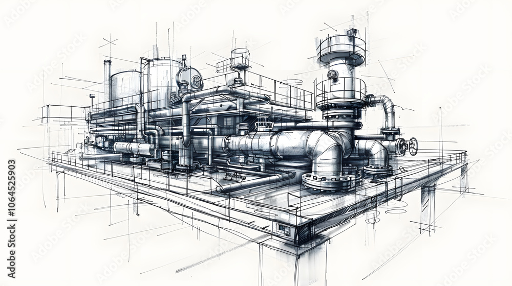 Obraz premium Sketch of industrial equipment. Vector