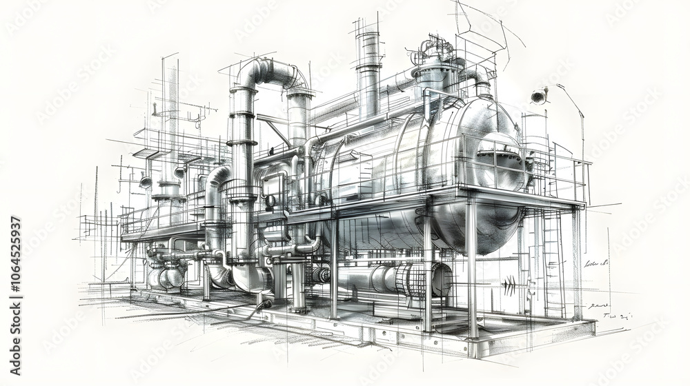 Obraz premium Sketch of industrial equipment. Vector