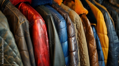 Comfortable jackets on a hanger in a colored accessories