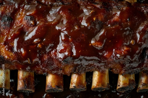 Close Up of Barbecue Pork Ribs with Sauce