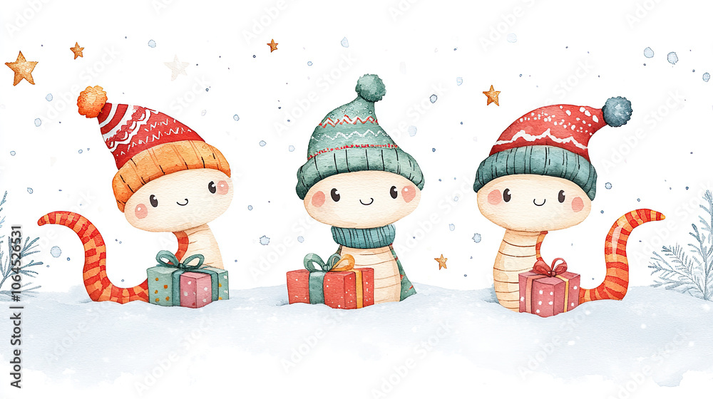 A snake wearing a Christmas hat, Chinese New Year A snake wearing a Christmas hat, Chinese New Year
