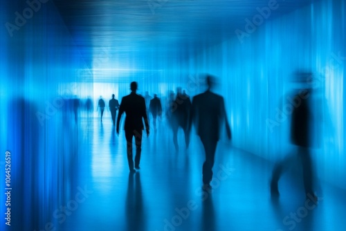 Blurred Silhouettes in a Modern Conference Hall