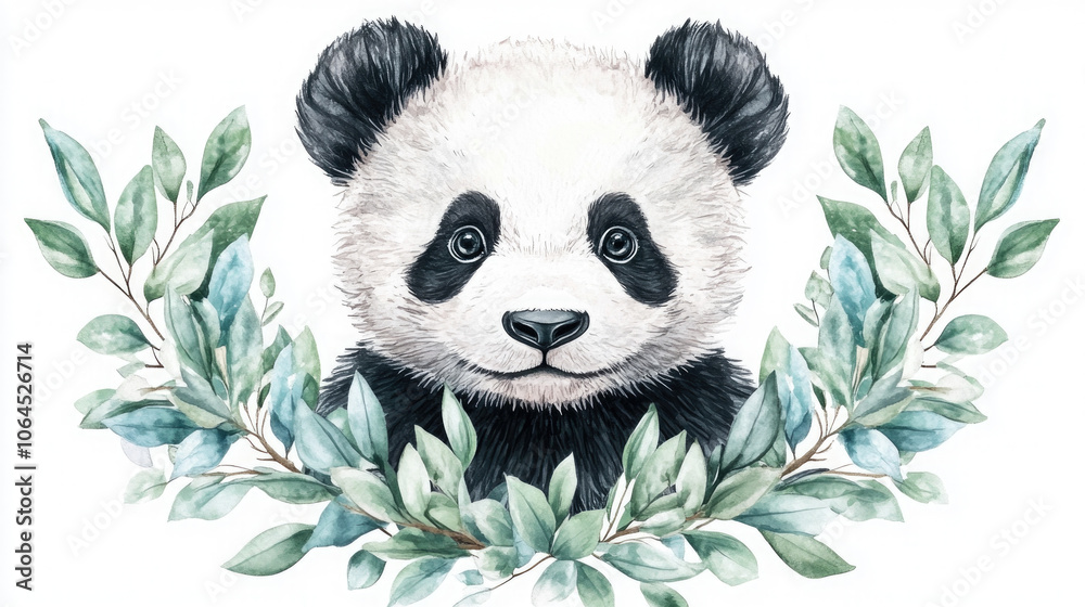 A panda is eating bamboo with a white background A panda is eating bamboo with a white background