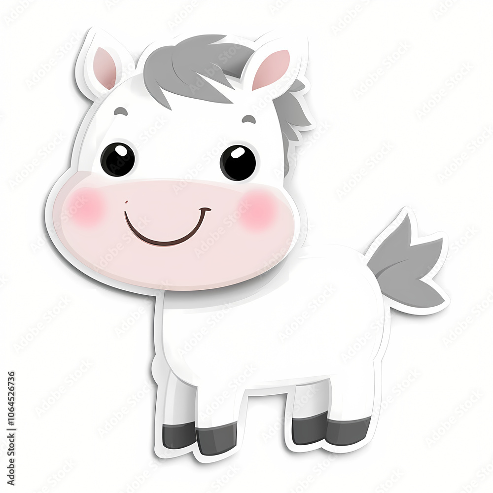 Fototapeta premium Cute Cartoon Horse Sticker in 3D Style