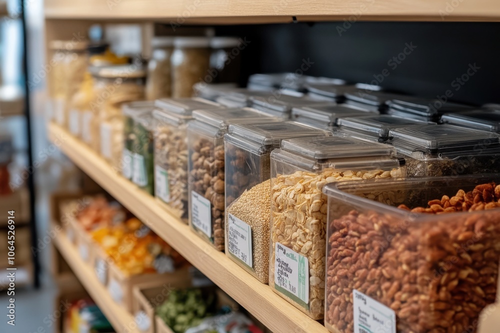 Zero waste grocery store where customers bring their own containers to fill with bulk food items Zero waste grocery store where customers bring their own containers to fill with bulk food items