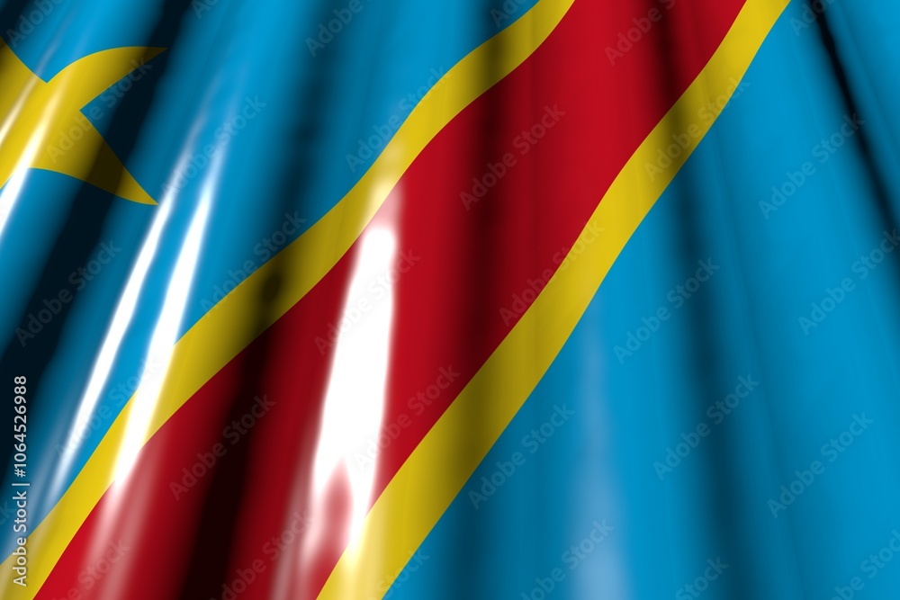 pretty shiny - looking like plastic flag of Democratic Republic of Congo with large folds lay in corner - any feast flag 3d illustration.. pretty shiny - looking like plastic flag of Democratic Republic of Congo with large folds lay in corner - any feast flag 3d illustration..