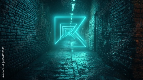 Lightpainted arrows traced on a dark alley wall, longexposure effect, 3D illustration photo