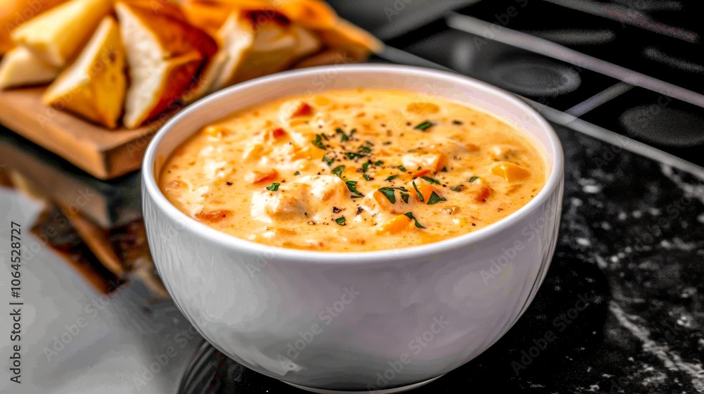 Sopa de queso servida en un tazón blanco con pan al fondo, ideal para una comida reconfortante.
Sopa de queso servida en un tazón blanco con pan al fondo, ideal para una comida reconfortante.