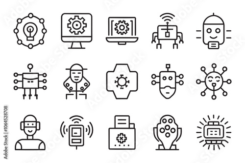 Cybernetic related editable icon set isolated flat vector illustration white background.