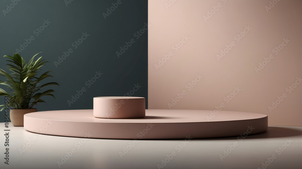 Nice podium mockup on rich saturated background for presentation cosmetic products.copy space Nice podium mockup on rich saturated background for presentation cosmetic products.copy space
